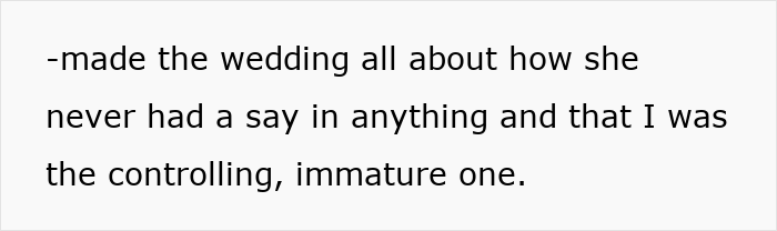 Bride recalls controlling family member during wedding Bride recalls controlling family member during wedding