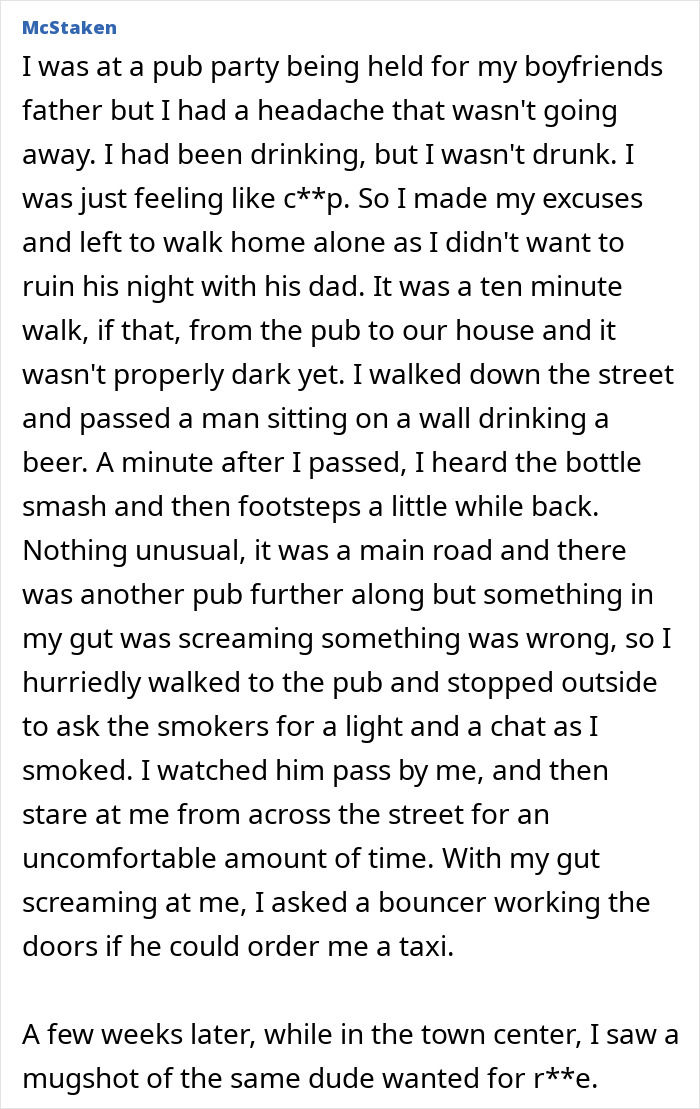 A person shares a gut feeling story about a suspicious man, leading to avoiding an attack.