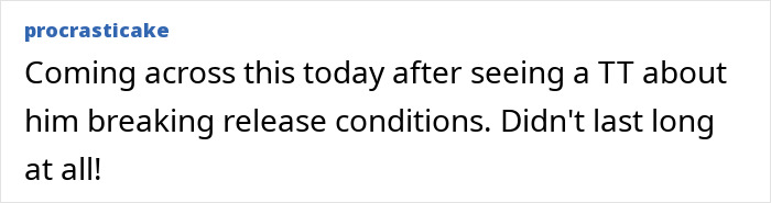 Text comment about offender breaking release conditions in Australia