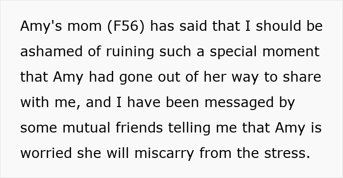 Text about Amy's mom upset over gender reveal celebration stress Text about Amy's mom upset over gender reveal celebration stress