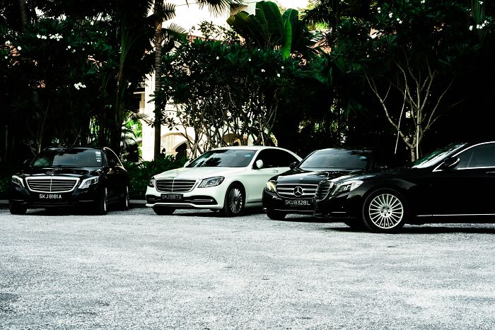 Luxury cars parked showing car ownership as an American luxury