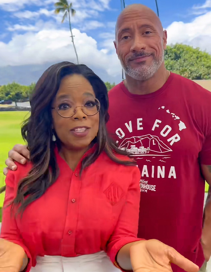 Oprah Winfrey and Dwayne The Rock Johnson pose together, reflecting on Celebrity GoFundMe and Donation Scandals.