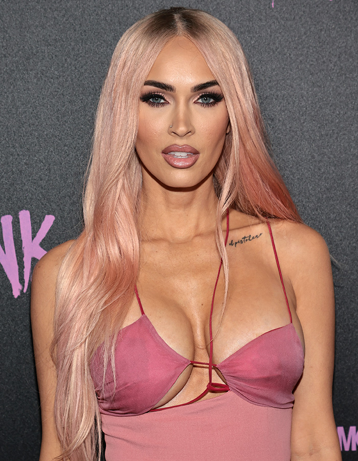 Megan Fox with long pink hair and a pink top, featured in a discussion about Celebrity GoFundMe and Donation Scandals.