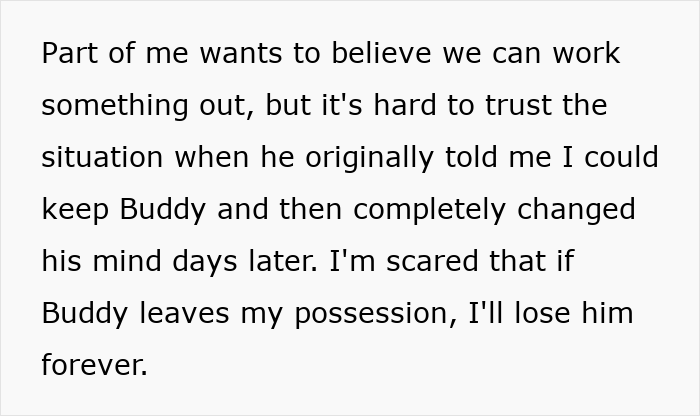Text expressing fear of losing shared dog after breakup Text expressing fear of losing shared dog after breakup