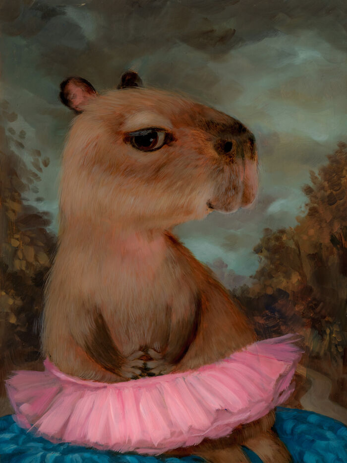Cute animal painting of a prairie dog in a pink tutu