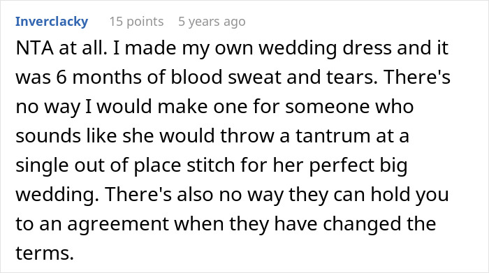 Text excerpt about unreasonable wedding dress demands and boundaries