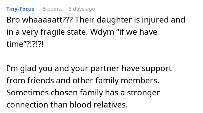 Comments discuss injured girlfriend and lack of homophobic parents' support