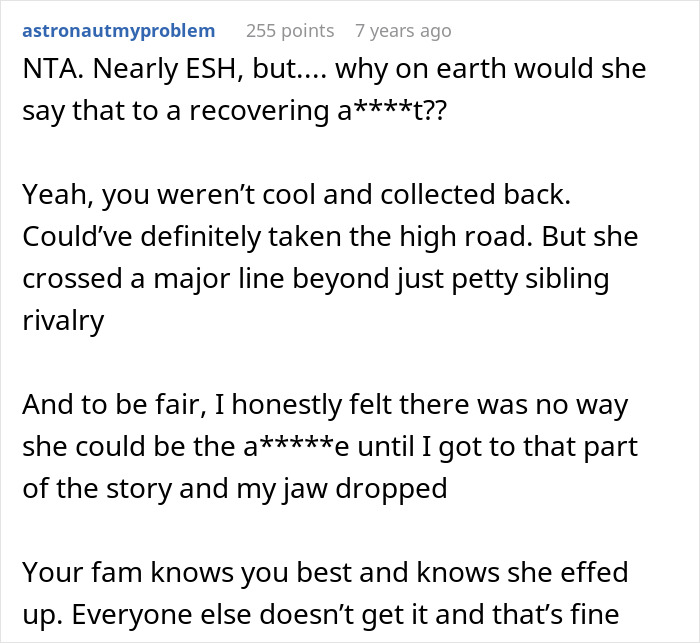 Comment criticizing sister's comment on fillers, botox, and family rivalry Comment criticizing sister's comment on fillers, botox, and family rivalry