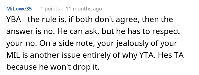 A Reddit comment stating that if both a husband and wife dont agree, the answer is no.