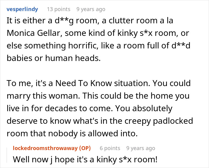 Theory about creepy or kinky uses for the locked padlock room Theory about creepy or kinky uses for the locked padlock room