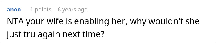 Reddit comment noting wife enabling MIL to use allergenic ingredients repeatedly