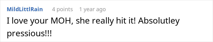 A comment praising the MOH at a son's wedding where MIL wore white.