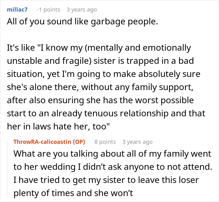 Comment criticizing family support in creepy BIL hitting on sister situation Comment criticizing family support in creepy BIL hitting on sister situation