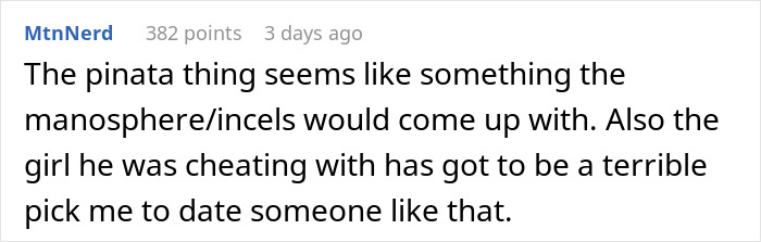 Comment discussing boyfriend pinata concept linked to manosphere and cheating Comment discussing boyfriend pinata concept linked to manosphere and cheating