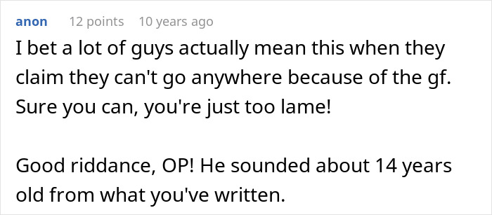 A comment about a boyfriend who pressured his introverted GF into a bar crawl, suggesting he is immature. A comment about a boyfriend who pressured his introverted GF into a bar crawl, suggesting he is immature.