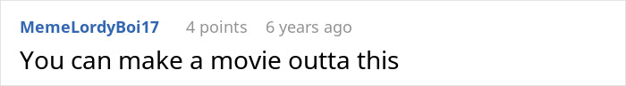 A comment suggesting that the story of the entitled woman ruining a wedding for her vacation could be a movie.