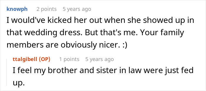 Comment about reaction to woman wearing wedding dress at stepbrother wedding Comment about reaction to woman wearing wedding dress at stepbrother wedding