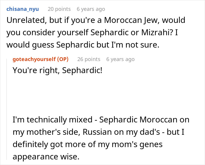 Comment about Sephardic Moroccan heritage from online conversation Comment about Sephardic Moroccan heritage from online conversation