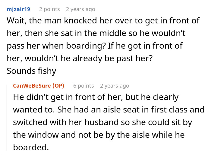 A comment describing the man's actions and the woman's response to avoid a physical altercation. A comment describing the man's actions and the woman's response to avoid a physical altercation.