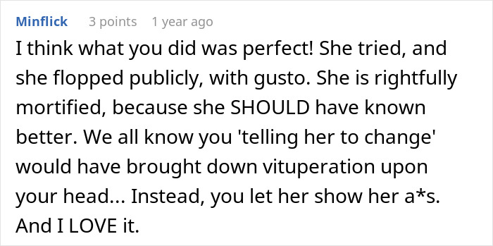 A comment praising the bride for handling her MIL at the son's wedding when MIL showed up in white.