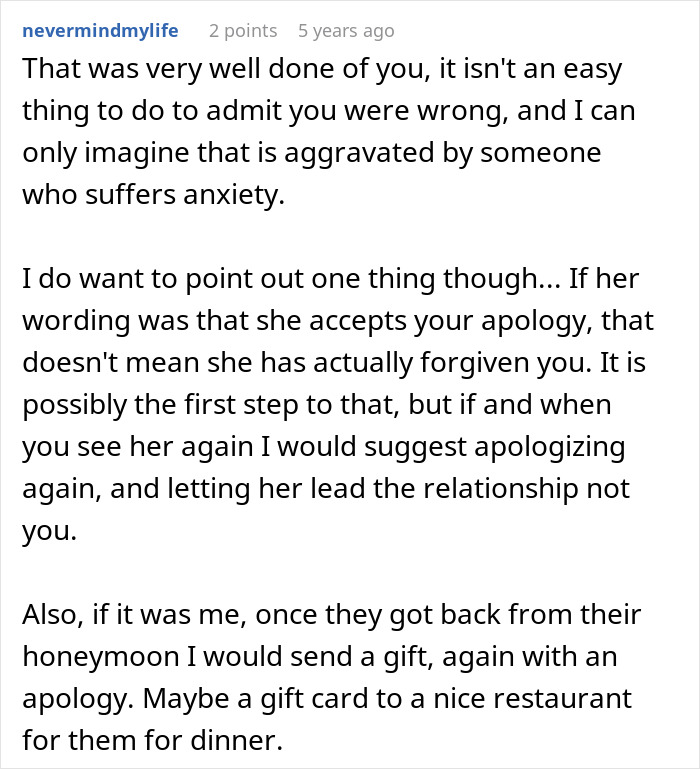 Comment advising on apology and relationship after panic attack at wedding Comment advising on apology and relationship after panic attack at wedding