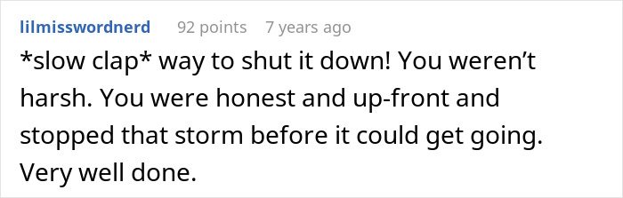 A comment praising a pregnant DIL for snapping back when MIL wanted final say on baby's name.