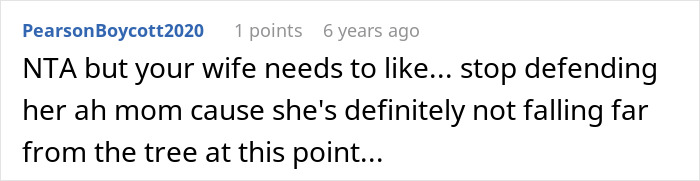Comment criticizes wife for defending mom over allergies