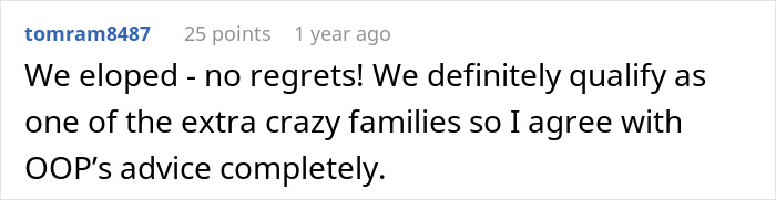 Positive comment on eloping and agreeing with bride's big wedding mistake advice Positive comment on eloping and agreeing with bride's big wedding mistake advice