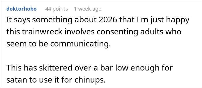 Comment reflecting on the situation with consenting adults in 2026