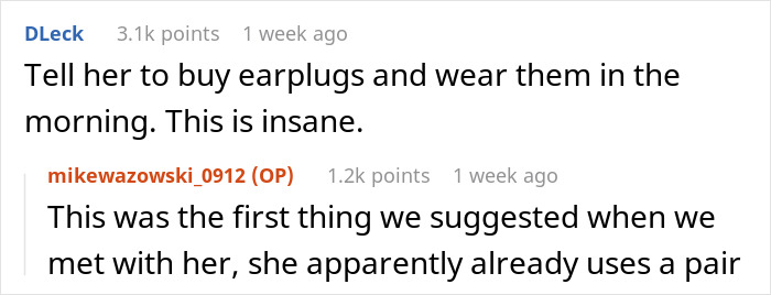 A suggestion to an anxious neighbor about earplugs, highlighted in the context of complaints about a guy's car. A suggestion to an anxious neighbor about earplugs, highlighted in the context of complaints about a guy's car.
