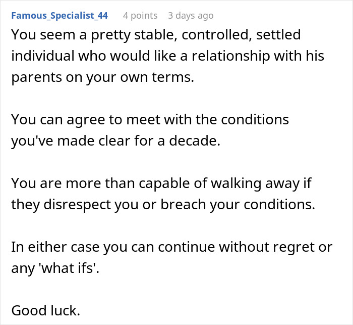 Comment about setting terms for relationship with parents Comment about setting terms for relationship with parents