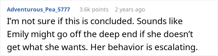 A comment about a creepy friend and her escalating behavior, implying she might go off the deep end.
