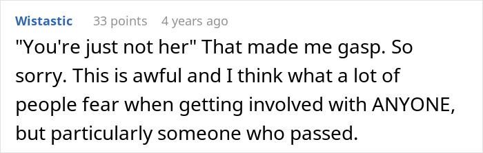 A comment about a pregnant woman asking husband for divorce after he starts grieving his late ex-wife. A comment about a pregnant woman asking husband for divorce after he starts grieving his late ex-wife.