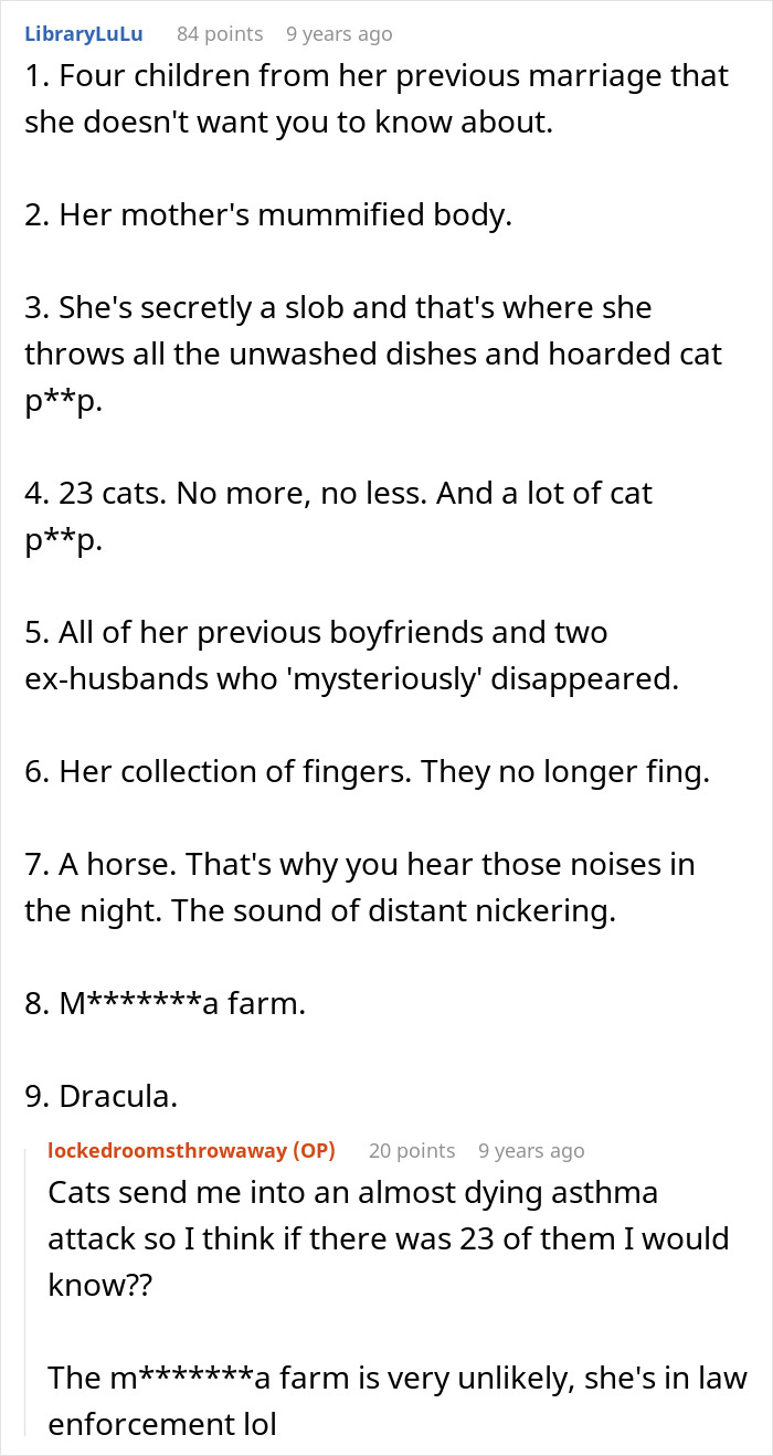 Screenshot of online comments speculating disturbing reasons for locked spare bedroom Screenshot of online comments speculating disturbing reasons for locked spare bedroom
