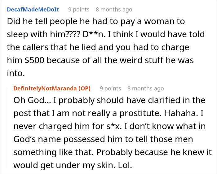 Screenshot of a Reddit comment where a user suggests a woman embarrass her ex for breaking up with her by charging him.