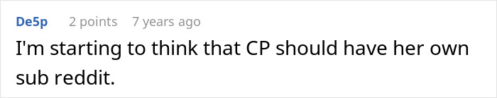 Comment suggesting CP should have her own subreddit Comment suggesting CP should have her own subreddit