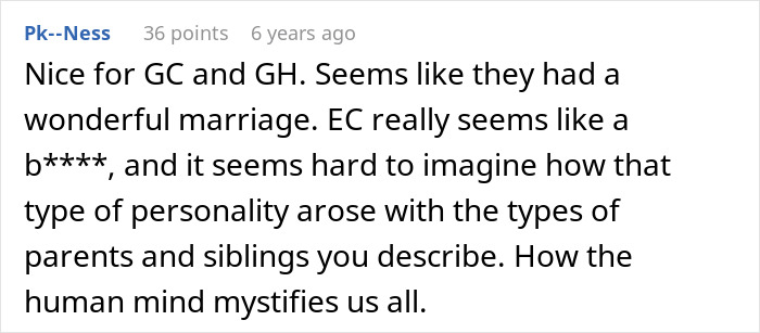A comment wishing the sister a wonderful marriage, describing the entitled woman's negative impact on the wedding and vacation.