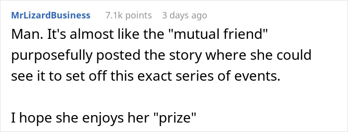 Comment about mutual friend triggering events in relationship scenario Comment about mutual friend triggering events in relationship scenario