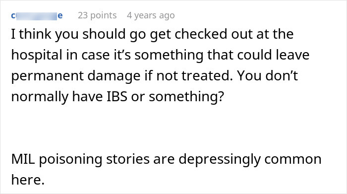 A person gets violently sick after MIL's birthday dinner, suspects why.