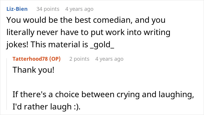 Comments praising comedic material about narcissistic MIL challenges Comments praising comedic material about narcissistic MIL challenges