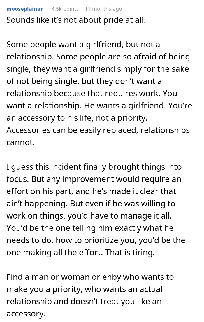 Woman Has A Moment Of Clarity And Dumps BF Who Tells Her What Is Actually Important To Him