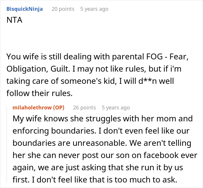 Comment on enforcing parental boundaries with mil during babysitting