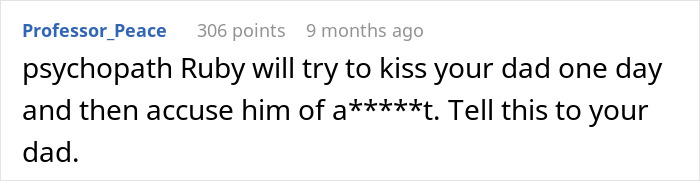 An online comment warning the dad about potential false accusations from his girlfriend's daughter.