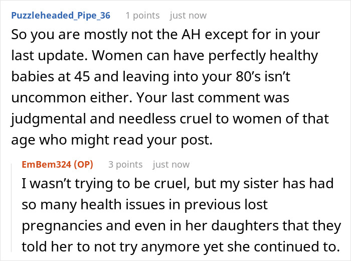 Reddit comment debate about health and pregnancy risks at age 45 Reddit comment debate about health and pregnancy risks at age 45