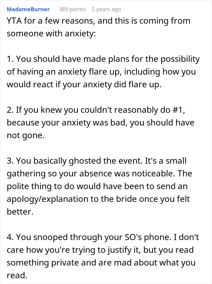 Comment explaining anxiety flare-up planning during wedding panic attack Comment explaining anxiety flare-up planning during wedding panic attack
