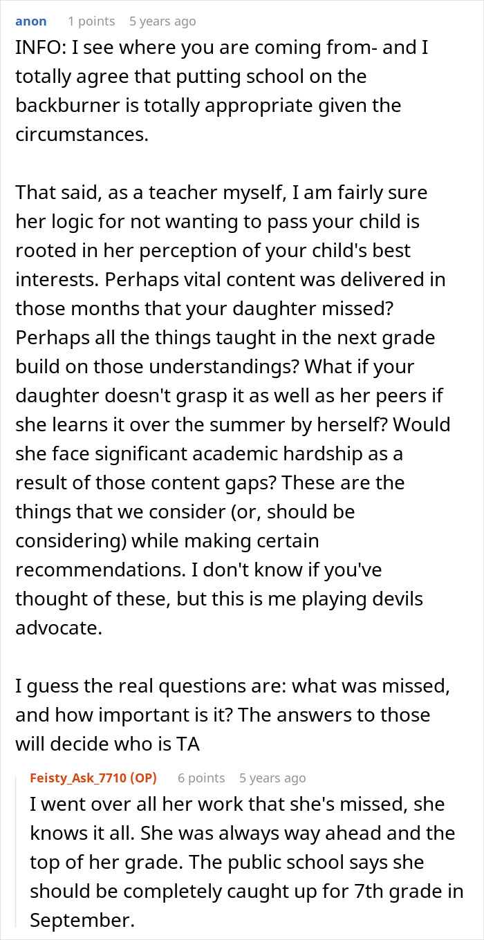 A screenshot showing comments from a teacher about the 11YO undergoing chemotherapy and the risk of repeating grade, mom blasting school. A screenshot showing comments from a teacher about the 11YO undergoing chemotherapy and the risk of repeating grade, mom blasting school.