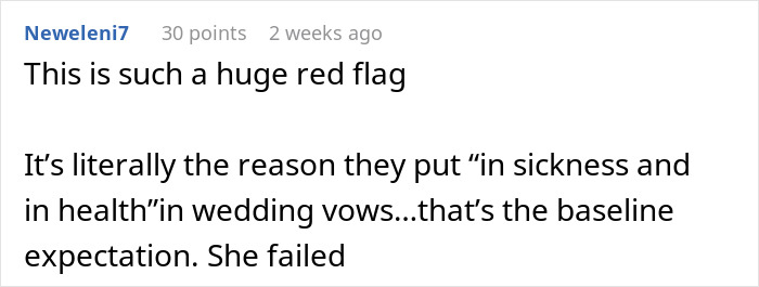A Reddit comment describing a fiancée's actions after her man fainted at a concert as a huge red flag. A Reddit comment describing a fiancée's actions after her man fainted at a concert as a huge red flag.