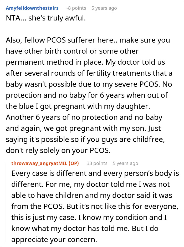 Fellow PCOS sufferer warns childfree couple about assumptions and MIL behavior