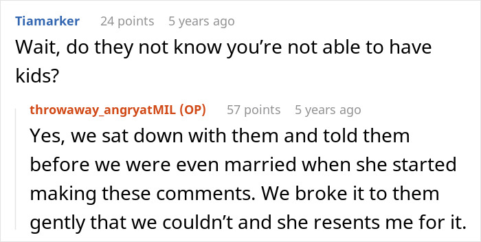 Couple explains they told MIL about infertility before marriage