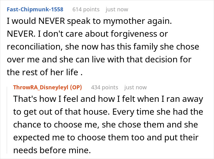Teen refuses to forgive or reconcile with mother who chose stepfamily over her